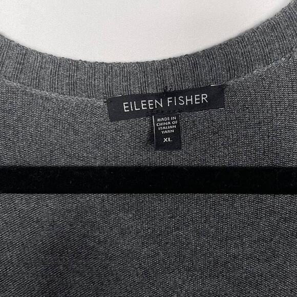 Eileen Fisher XLarge XL Two Tone Gray Colorblock Tunic Sweater VNeck Stretch - Picture 8 of 10
